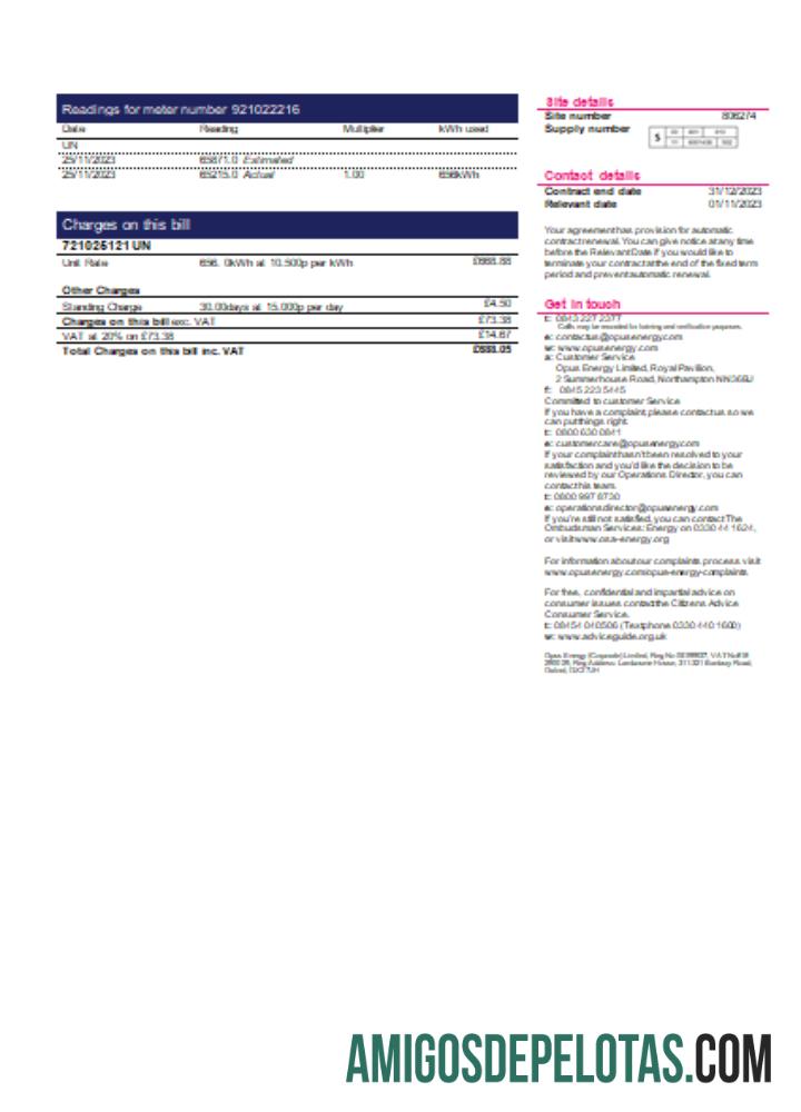 Projeto de lei de negócios de serviços públicos de eletricidade da Opus Energy, página 2, SCR exemplo